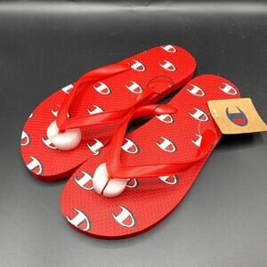 NEW Champion Flip Flops Men's Sandals Size 11 Red White Logo Shoes CM100282M